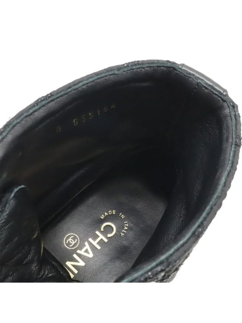 Chanel Coco Mark Short Boots Lace-Up Braided Fabric Pearl Black 38 C Size - Picture 8 of 9